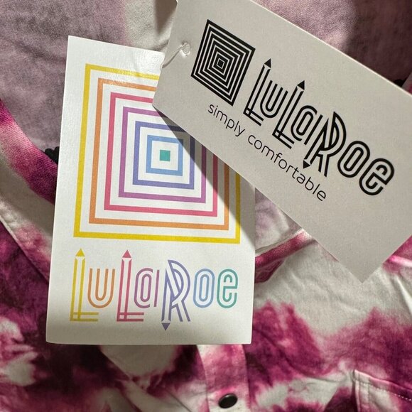 LuLaRoe Size 3XL Roxanne Pink Tie Dye Sleeveless Snap-Front Collared Shirt - NWT - Picture 6 of 9